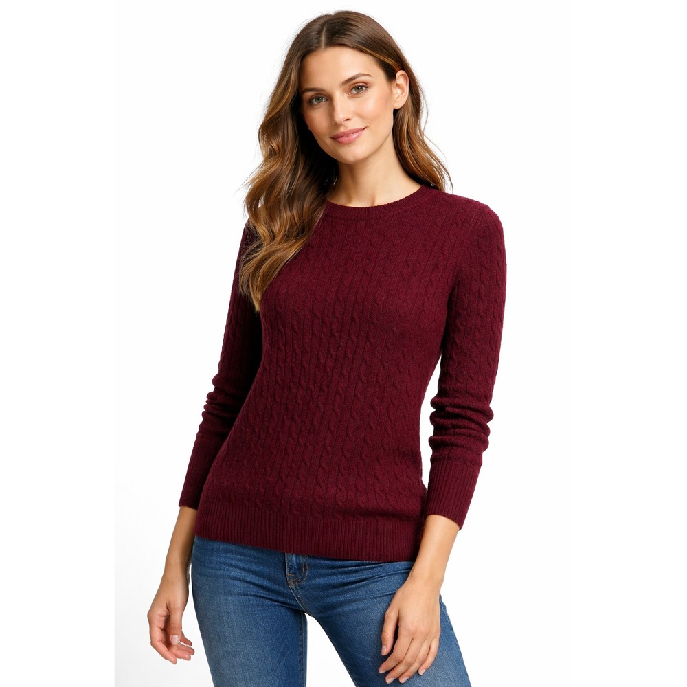 Zara Basic Womens Cable Knit Sweater Burgundy Wine Size M Made in‎ Italy